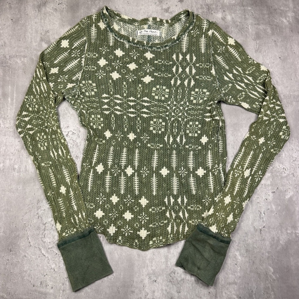 Free People Shirt Womens L Pretty Little Thermal Waffle Knit We The Free